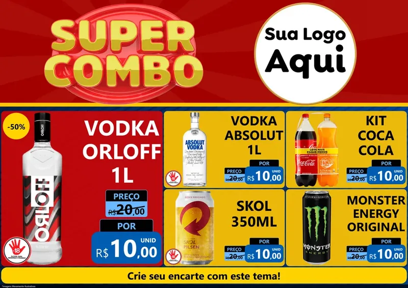 Modelo de Encarte para Encarte A4 Horizontal com o tema Super Combo para Distribuidora de bebidas