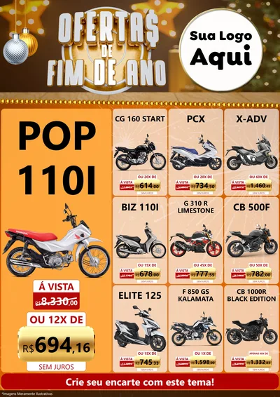 Modelo de Encarte para Encarte A4 Vertical com o tema Ofertas de Fim de Ano para Concessionaria de Motos