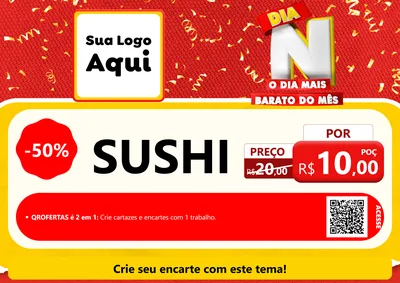 Modelo de Cartaz para Cartaz A4 Horizontal com o tema Dia N o Dia Mais Barato do Mês para Comida japonesa