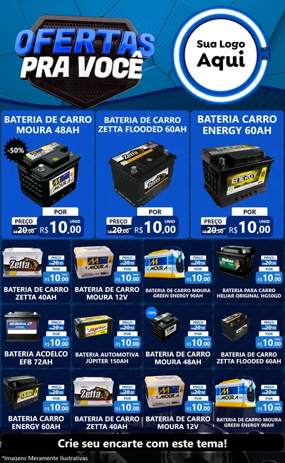 Modelo de Encarte para Encarte Grande com o tema Ofertas Para Você - Auto e Motopeças para Baterias Elétricas