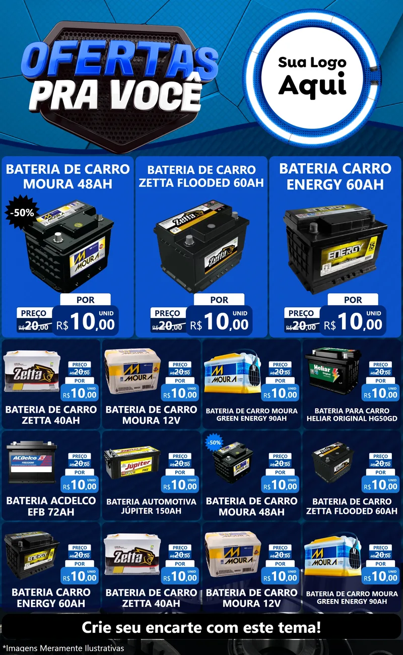Modelo de Encarte para Encarte Grande com o tema Ofertas Para Você - Auto e Motopeças para Baterias Elétricas