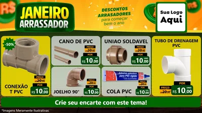Modelo de TV para TV Horizontal com o tema Janeiro Arrasador para Tubos e conexões