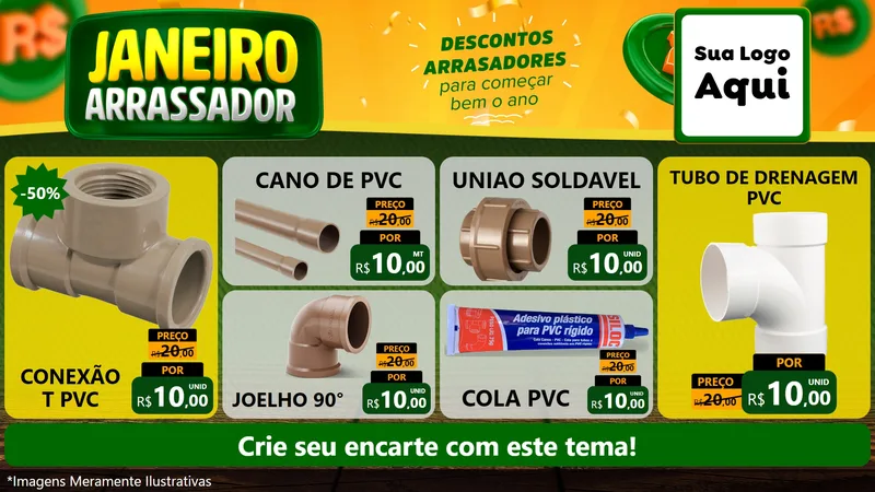 Modelo de TV para TV Horizontal com o tema Janeiro Arrasador para Tubos e conexões