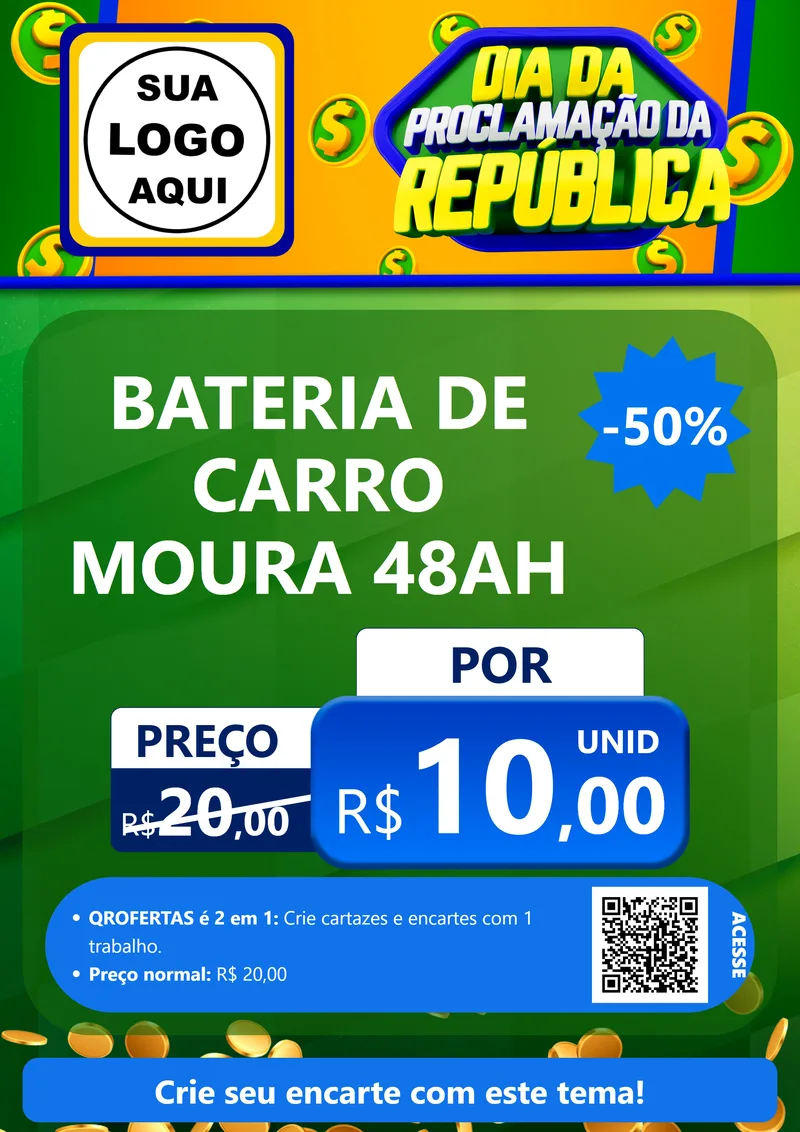 Modelo de Cartaz para Cartaz A4 Vertical com o tema Dia Da Proclamação da República para Baterias Elétricas