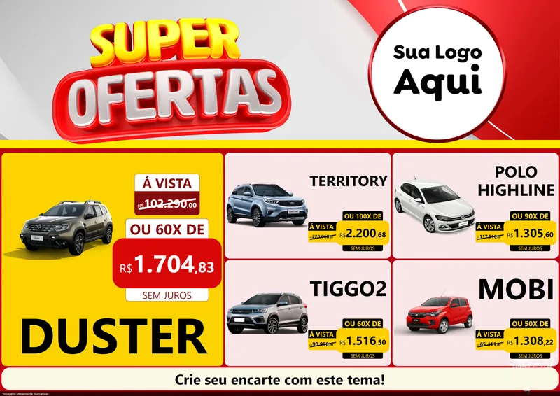 Modelo de Encarte para Encarte A4 Horizontal com o tema Super Ofertas para Concessionaria de Carros