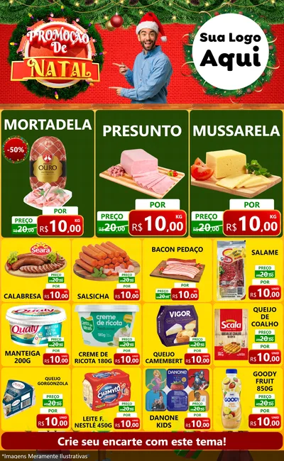 Modelo de Encarte para Encarte Grande com o tema Promoção de Natal para Frios e Laticínios