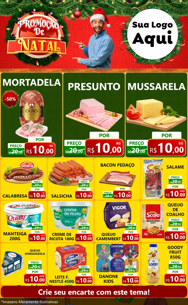 Modelo de Encarte para Encarte Grande com o tema Promoção de Natal para Frios e Laticínios