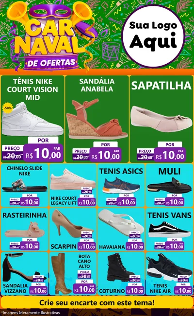 Modelo de Encarte para Encarte Grande com o tema Carnaval de Ofertas para Calçados
