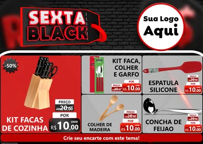 Modelo de Encarte para Encarte A4 Horizontal com o tema Sexta Black para Utilidades Domésticas