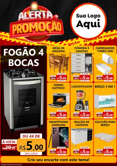 Modelo de Encarte para Encarte A4 Vertical com o tema Alerta de Promoção para Móveis e Eletro
