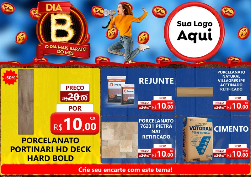 Modelo de Encarte para Encarte A4 Horizontal com o tema Dia B - O Dia Mais Barato Do Mês para Pisos e revestimentos