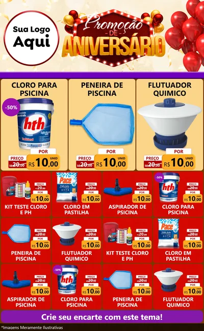 Modelo de Encarte para Encarte Grande com o tema Promoção de Aniversário para Produtos para Piscina