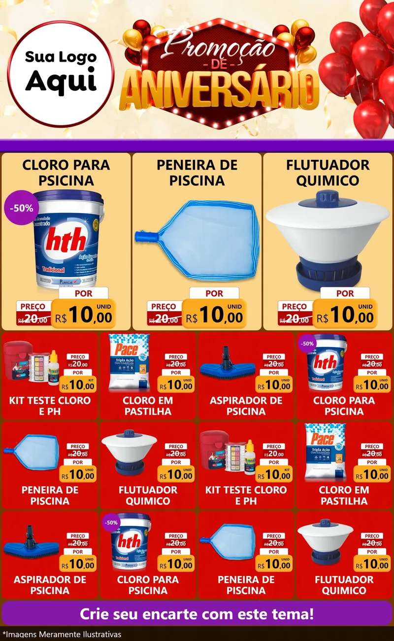 Modelo de Encarte para Encarte Grande com o tema Promoção de Aniversário para Produtos para Piscina