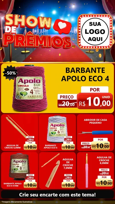 Modelo de Rede Social para Stories com o tema Show de Prêmios para Armarinho e Aviamentos