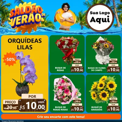 Modelo de Rede Social para Feed Facebook com o tema Saldão de Verão para Floricultura e jardim