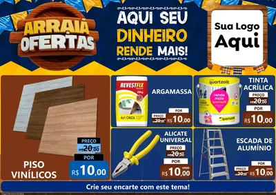 Modelo de Encarte para Encarte A4 Horizontal com o tema Arraiá de Ofertas - Junina para Material para Construção