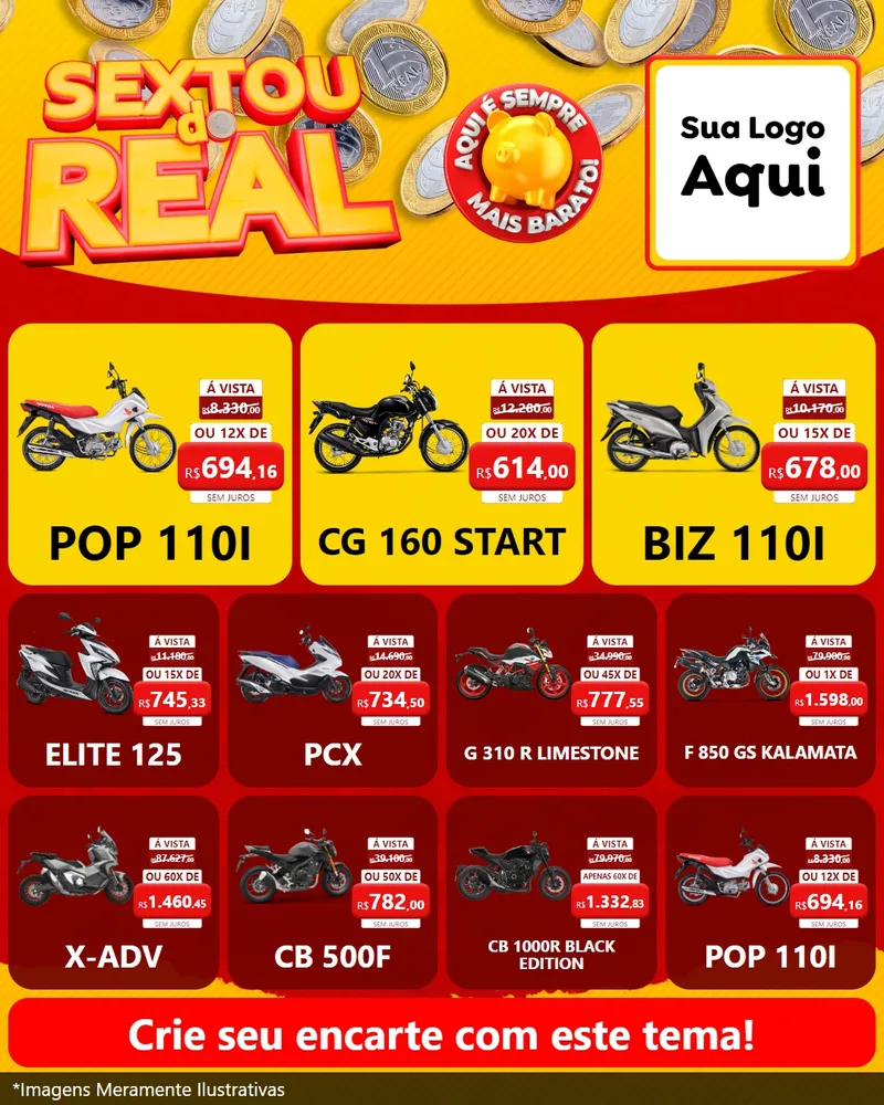 Modelo de Rede Social para Feed Instagram com o tema Sextou do Real para Concessionaria de Motos