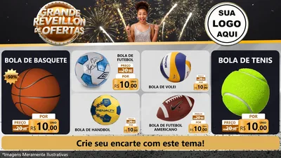 Modelo de TV para TV Horizontal com o tema Grande Réveillon de Ofertas para Artigos Esportivos