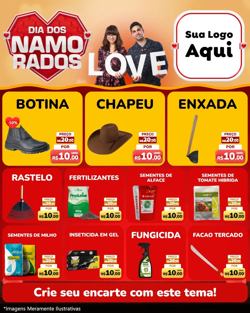 Modelo de Rede Social para Feed Instagram com o tema Dia dos Namorados para Agropecuária