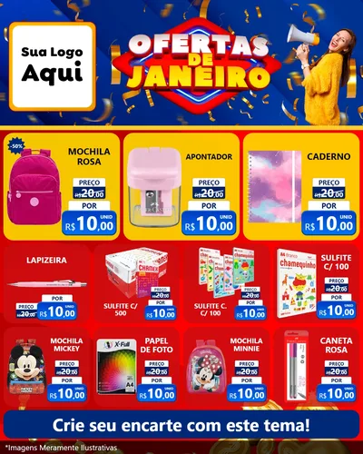 Modelo de Rede Social para Feed Instagram com o tema Ofertas de Janeiro para Papelaria
