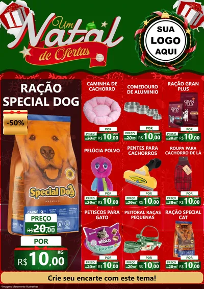 Modelo de Encarte para Encarte A4 Vertical com o tema Um Natal de Ofertas para Pet Shop