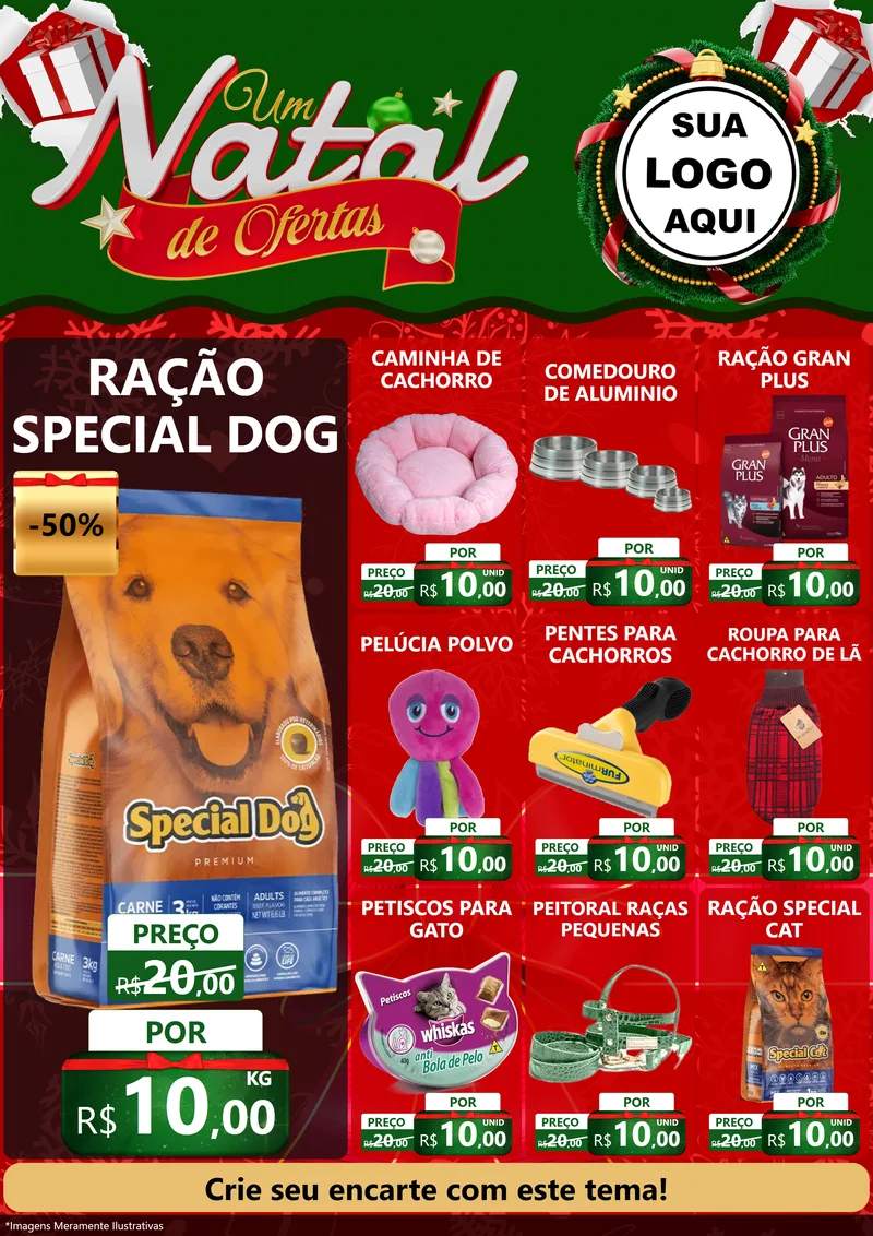 Modelo de Encarte para Encarte A4 Vertical com o tema Um Natal de Ofertas para Pet Shop