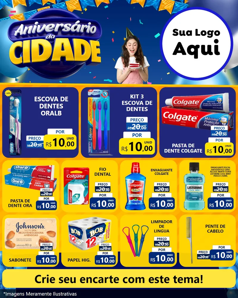 Modelo de Rede Social para Feed Instagram com o tema Aniversário da Cidade para Higiene Pessoal
