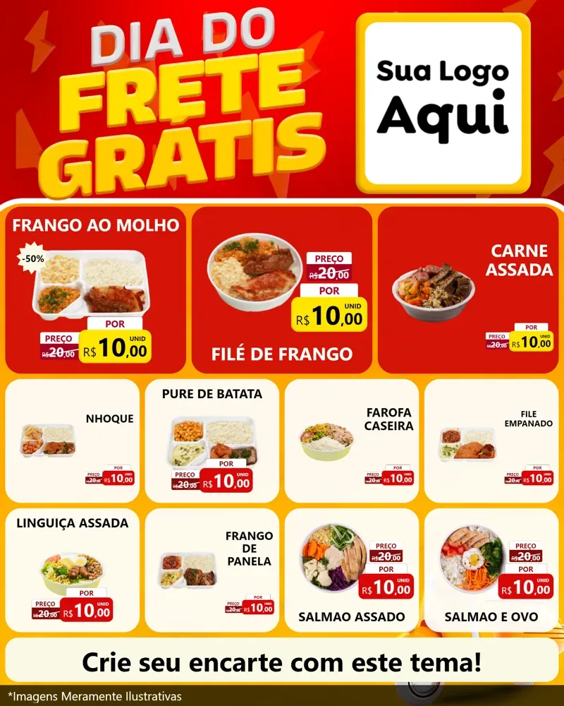 Modelo de Rede Social para Feed Instagram com o tema Dia do Frete Grátis para Restaurante