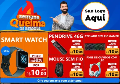 Modelo de Encarte para Encarte A4 Horizontal com o tema Semana Queima de Estoque para Informática