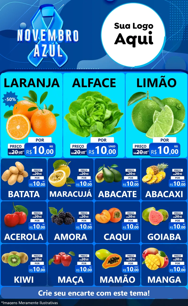 Modelo de Encarte para Encarte Grande com o tema Novembro Azul para Hortifrúti