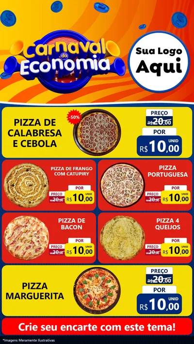 Modelo de TV para TV Vertical com o tema Carnaval da Economia para Pizzaria