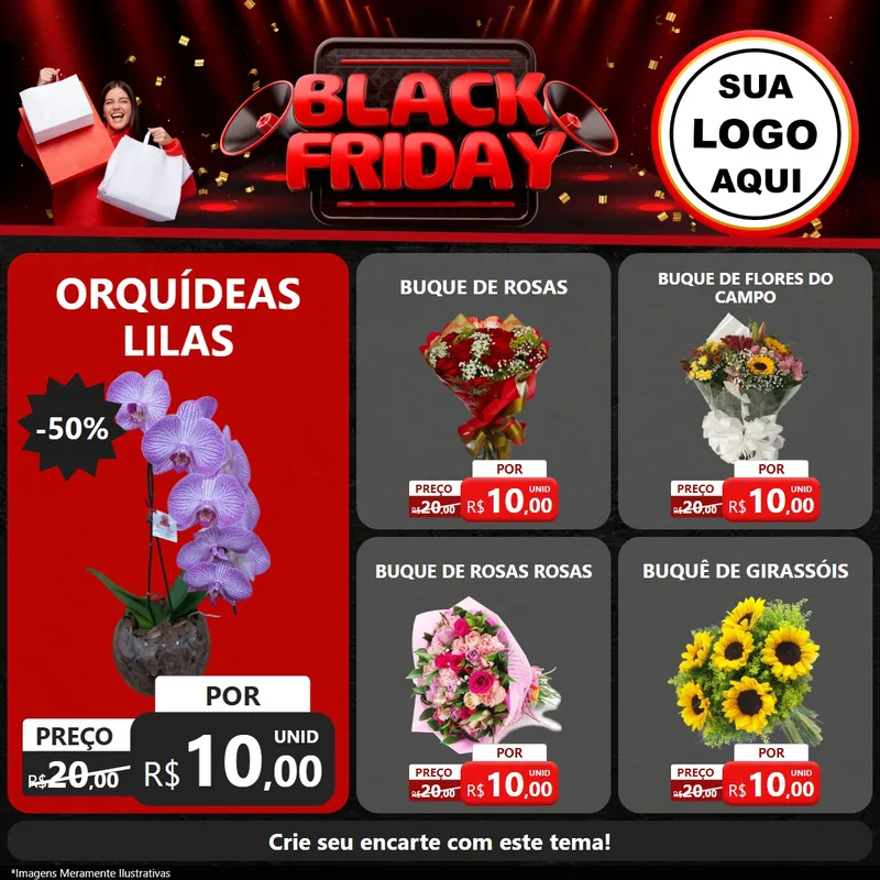 Modelo de Rede Social para Feed Facebook com o tema Black Friday para Floricultura e jardim