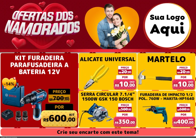 Modelo de Encarte para Encarte A4 Horizontal com o tema Ofertas Dos Namorados para Maquinas e Ferramentas