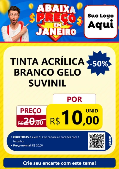 Modelo de Cartaz para Cartaz A4 Vertical com o tema Abaixa Preço em Janeiro para Tintas e Ferramentas