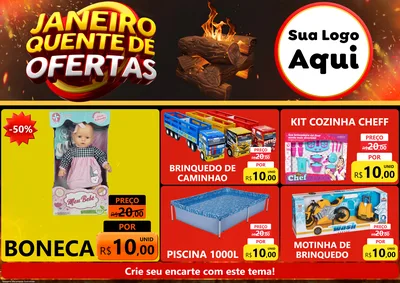 Modelo de Encarte para Encarte A4 Horizontal com o tema Janeiro Quente de Ofertas para Brinquedos