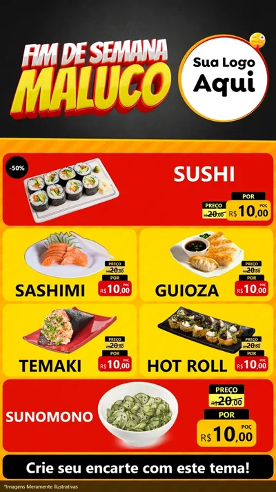 Modelo de TV para TV Vertical com o tema Final de Semana Maluco para Comida japonesa
