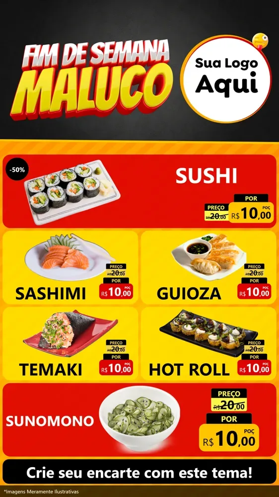 Modelo de TV para TV Vertical com o tema Final de Semana Maluco para Comida japonesa