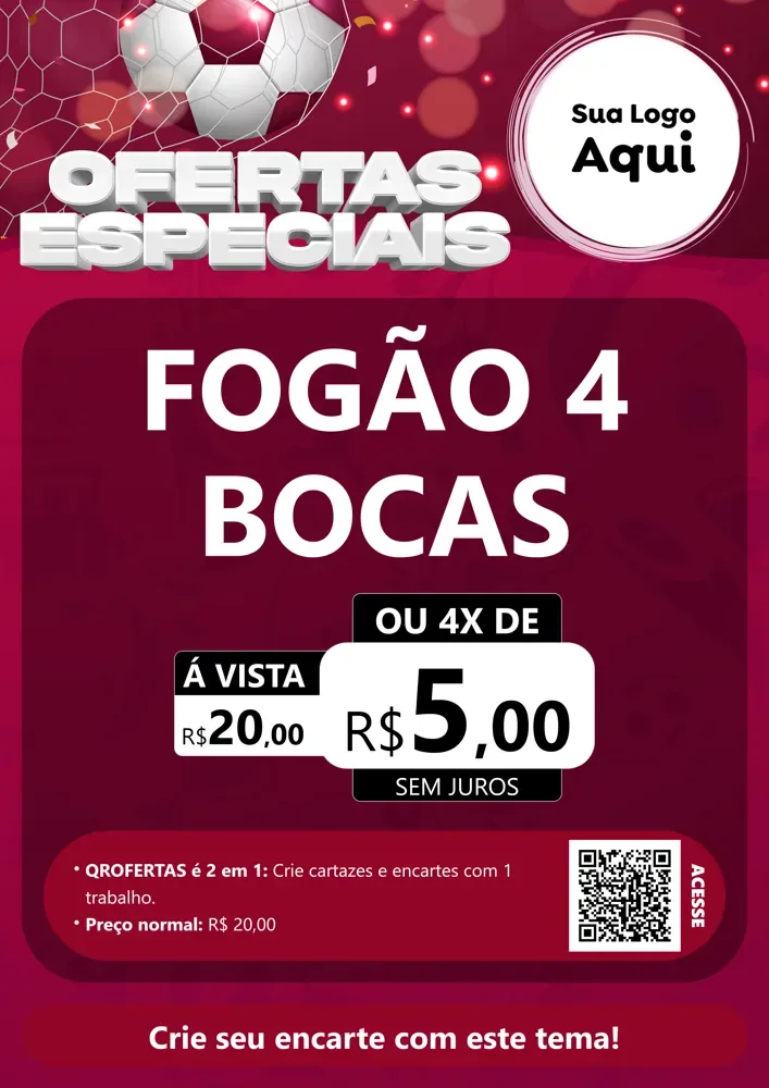 Modelo de Cartaz para Cartaz A4 Vertical com o tema Ofertas Especiais - Futebol para Móveis e Eletro