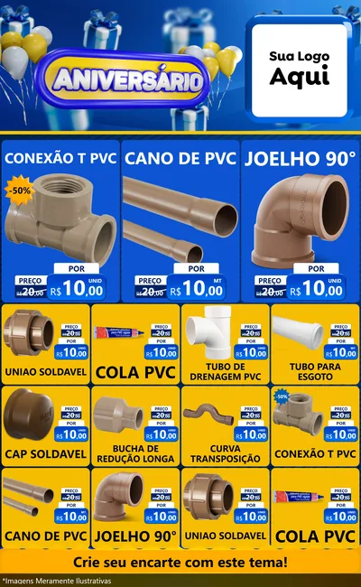 Modelo de Encarte para Encarte Grande com o tema Aniversário para Tubos e conexões