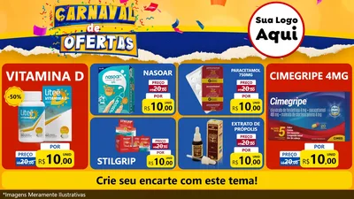 Modelo de TV para TV Horizontal com o tema Carnaval de Ofertas para Farmácia