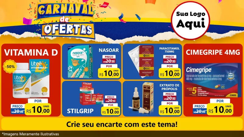 Modelo de TV para TV Horizontal com o tema Carnaval de Ofertas para Farmácia
