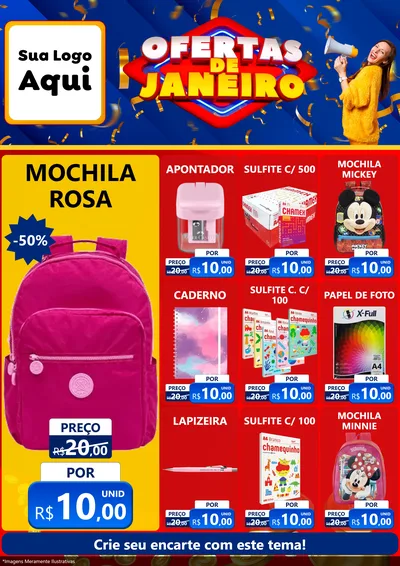 Modelo de Encarte para Encarte A4 Vertical com o tema Ofertas de Janeiro para Papelaria