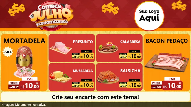 Modelo de TV para TV Horizontal com o tema Comece Julho Economizando para Frios e Laticínios