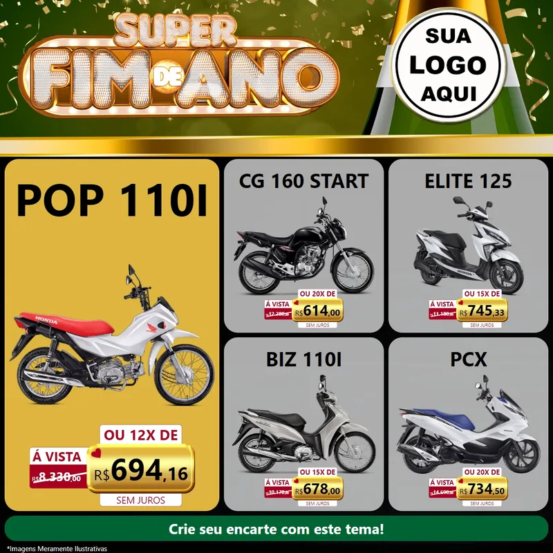 Modelo de Rede Social para Feed Facebook com o tema Super Fim de Ano para Concessionaria de Motos