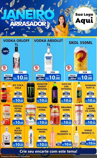 Modelo de Encarte para Encarte Grande com o tema Janeiro Arrasador para Distribuidora de bebidas