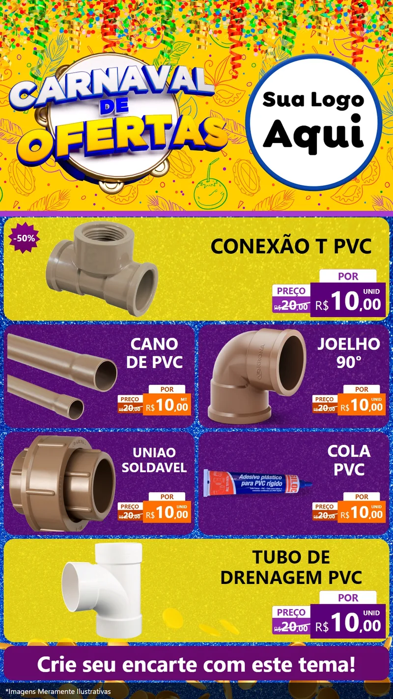 Modelo de TV para TV Vertical com o tema Carnaval de Ofertas para Tubos e conexões