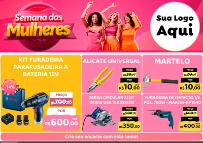 Modelo de Encarte para Encarte A4 Horizontal com o tema Semana das Mulheres para Maquinas e Ferramentas