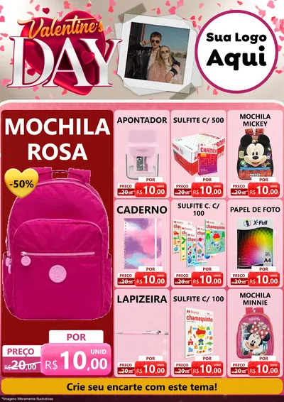 Modelo de Encarte para Encarte A4 Vertical com o tema Valentine's Day para Papelaria