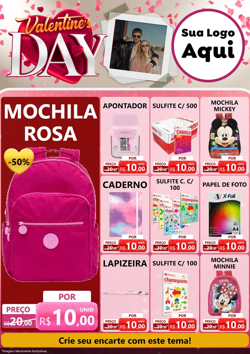 Modelo de Encarte para Encarte A4 Vertical com o tema Valentine's Day para Papelaria