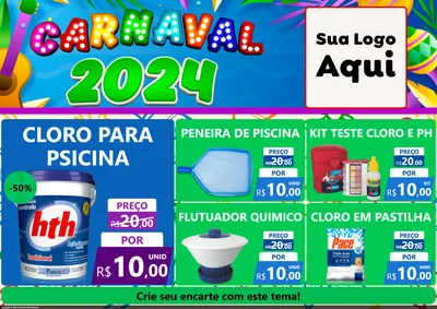Modelo de Encarte para Encarte A4 Horizontal com o tema Carnaval 2027 para Produtos para Piscina